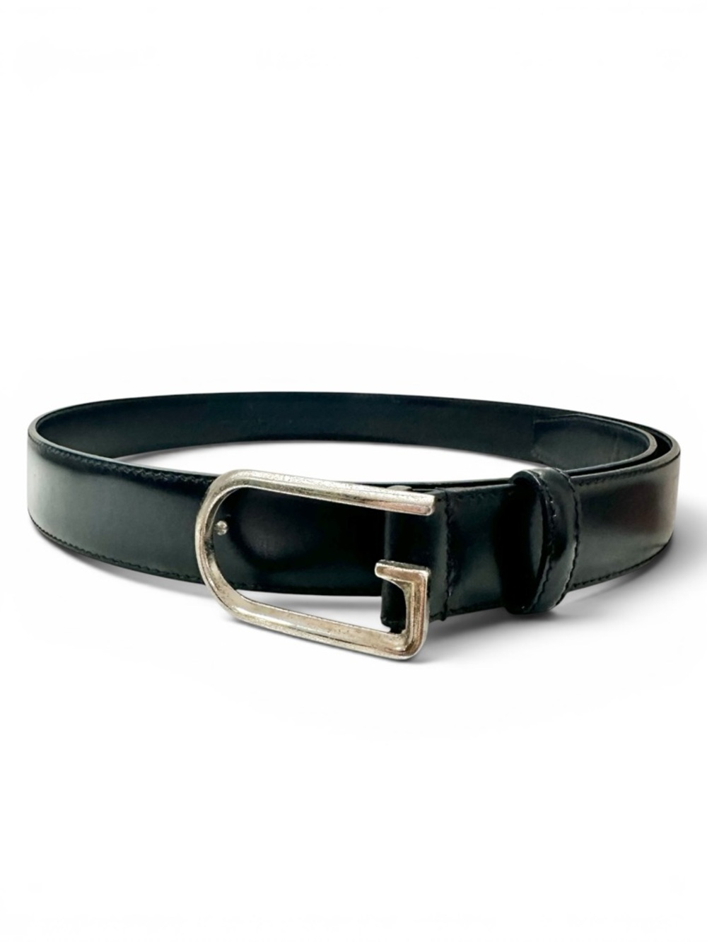 Gucci Black Leather & Silver G Buckle Belt